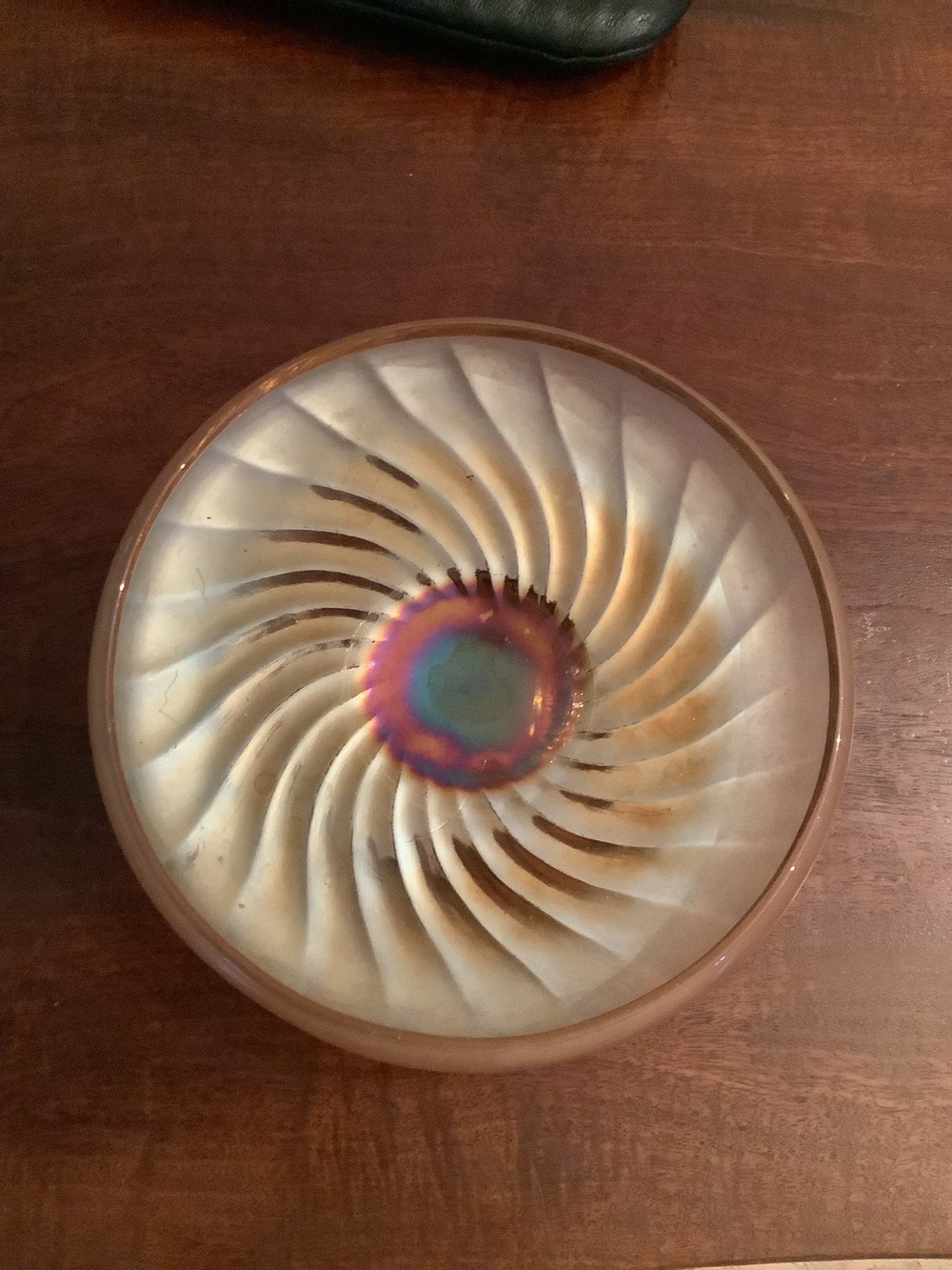 Iridescent Glass Decorative Bowl - Amber and Rainbow Accent